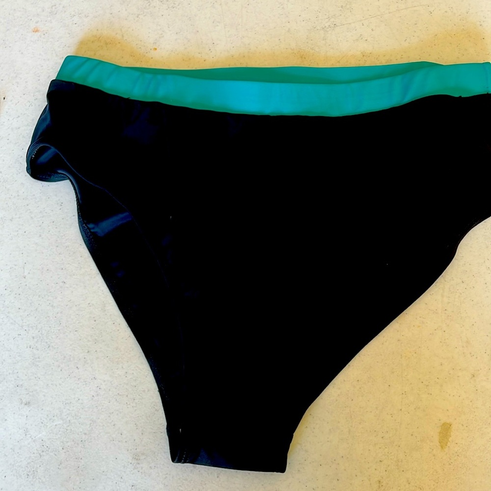 New, never worn Black and turquoise ladies bathing suit bottom.